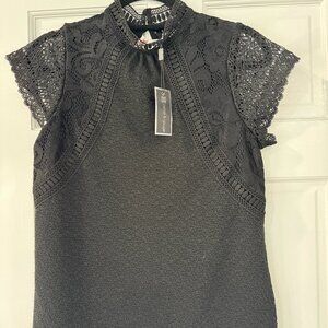 Cable & Gauge Black Lace Blouse NWT | Embroidered | Flutter Sleeve | Size M